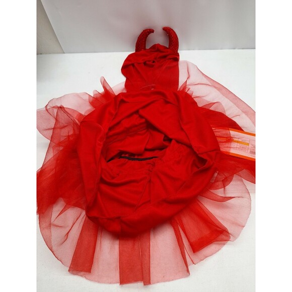 Devil Red Dress Costume Costplay Girl Tulle Skirt attached Horns Hood S (4-6) - Picture 5 of 10